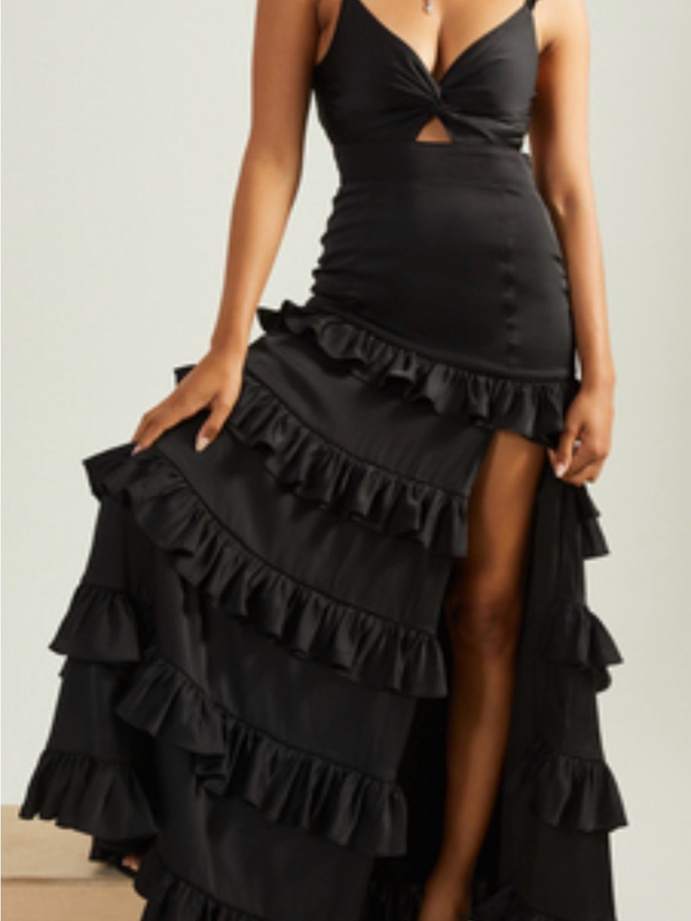 Altar'd State Black Ruffle-Trim High-Low Maxi Dress